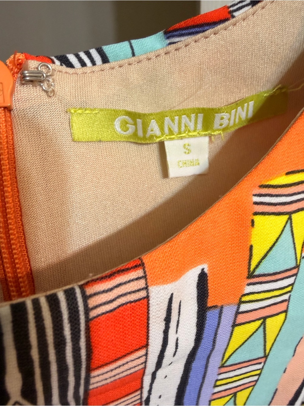 Gianni Bini Orange Multi Geometric Print Dress